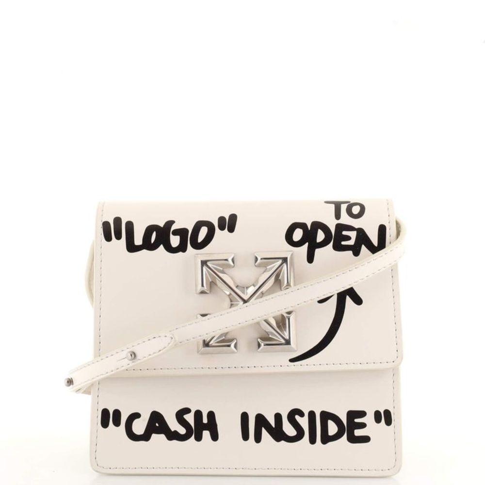 Off-White White Leather Mini Shoulder Bag with Black Graffiti Print